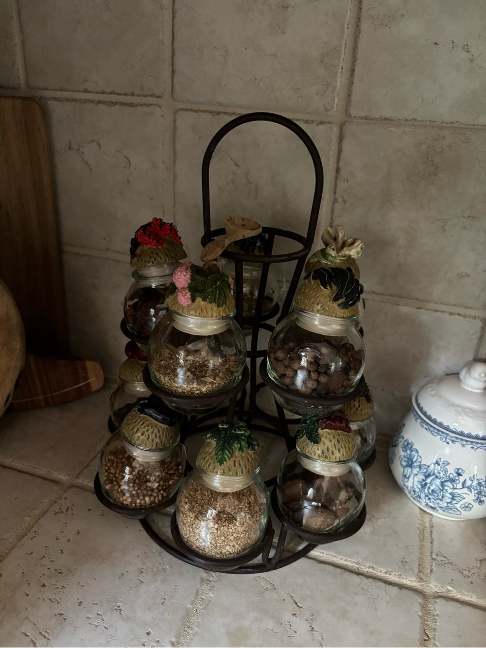 Decorative Glass Spice Jar Set with Black Metal Stand - Clear/Black